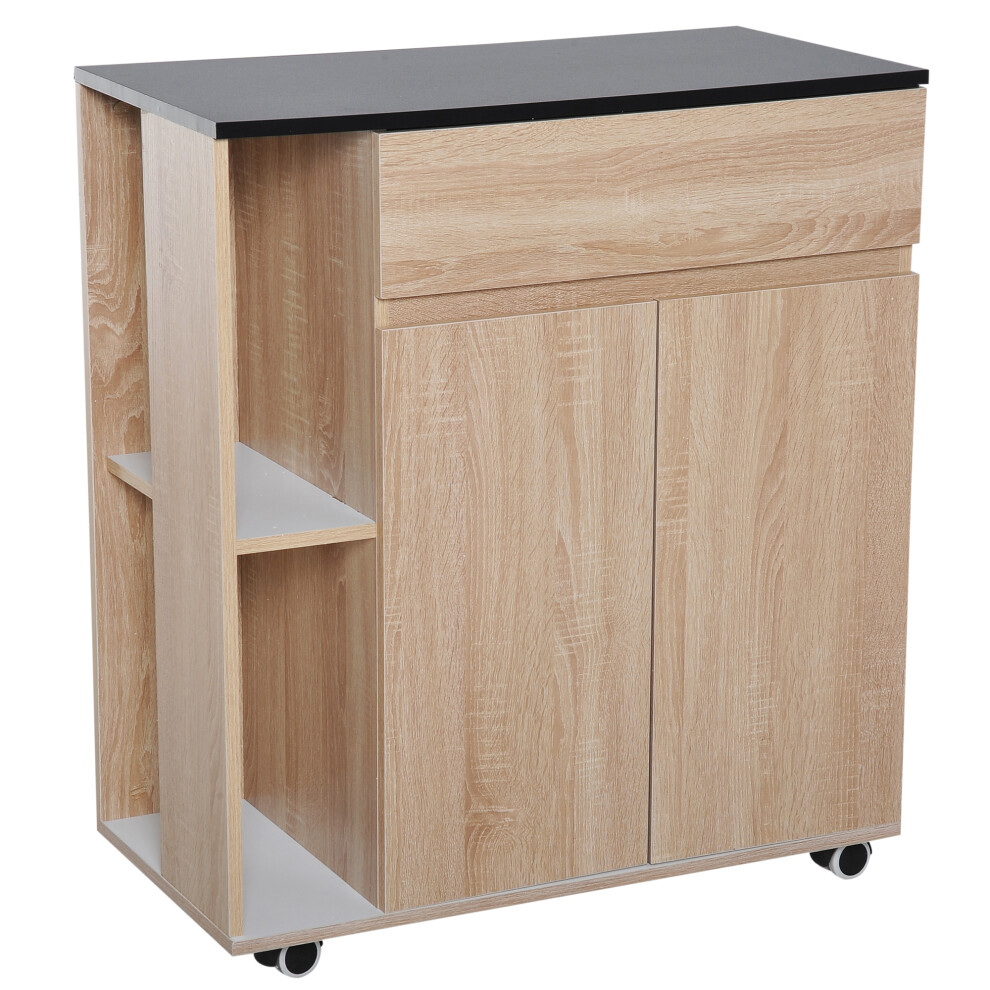 HOMCOM Kitchen Storage Trolley Cart Cupboard Rolling Island Shelves Locking