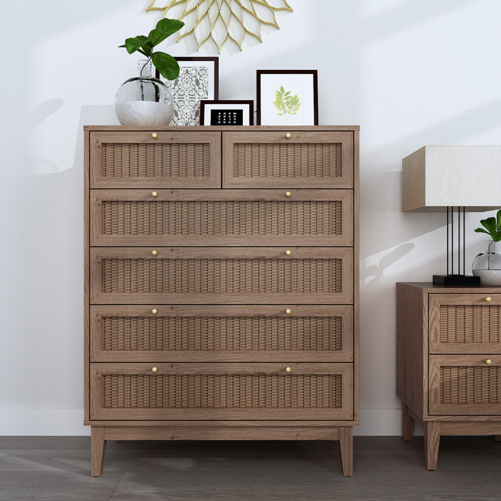 Bordeaux Chest of Drawers - Stylish Rattan & Gold Accents 6 Drawers