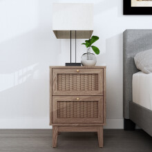 Bordeaux Rattan Bedside Cabinet - Boho Charm with Luxe Gold Accents