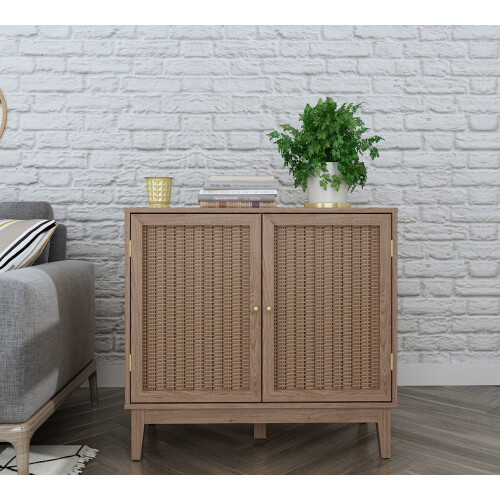 Bordeaux Rattan Small Sideboard - Boho Elegance with Luxe Gold Accents