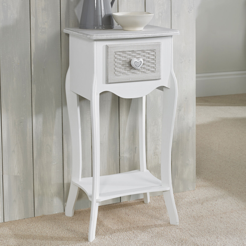 Brittany White-Grey 1-Drawer Bedside Table - Shabby Chic Elegance