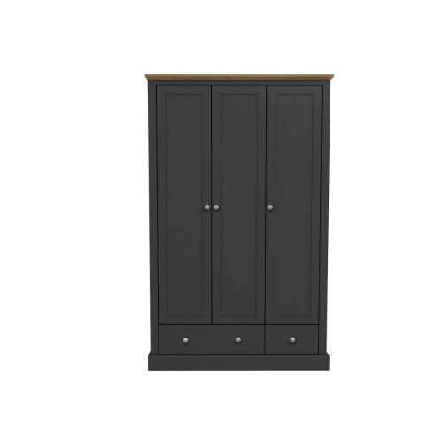 Devon Charcoal 3-Door 2-Drawer Wardrobe - Timeless Storage