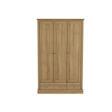 Devon Oak 3-Door 2-Drawer Wardrobe Classic Storage, Timeless Elegance