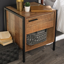 Hoxton Bedside Cabinet - Industrial Chic with Distressed Oak Finish