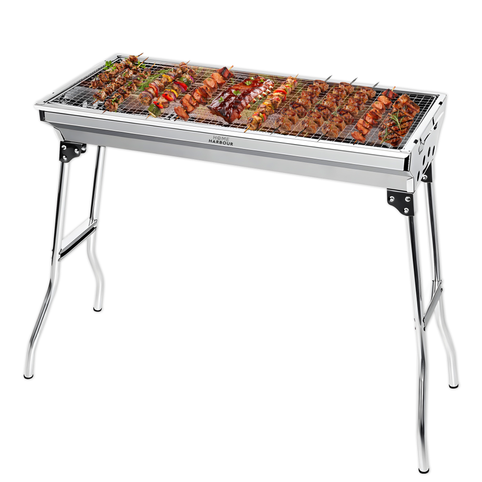 Home Harbour Folding Stainless Steel Bbq Foldable Barbecue Portable Char Large Coal