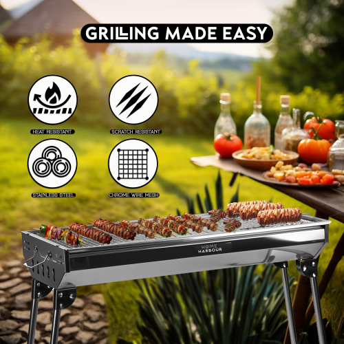 Folding Stainless Steel BBQ Foldable Barbecue Portable Charcoal Large 2
