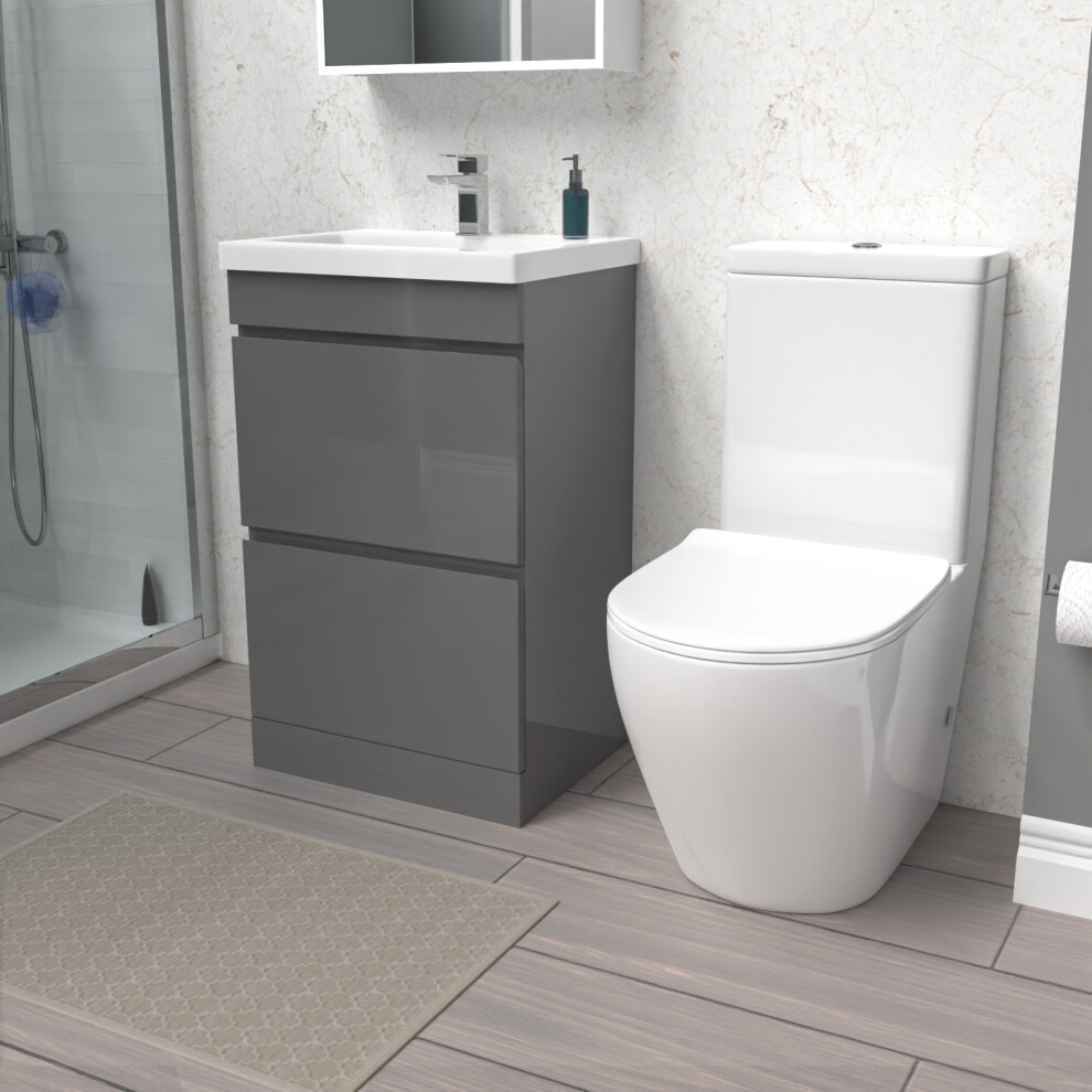 500mm 2 Drawers Steel Grey Basin Vanity & Rimless Close Coupled Toilet