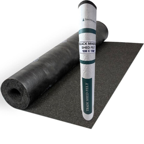 (Black, 10m x 1m) Heavy-Duty Mineral Shed Roofing Felt With Nails