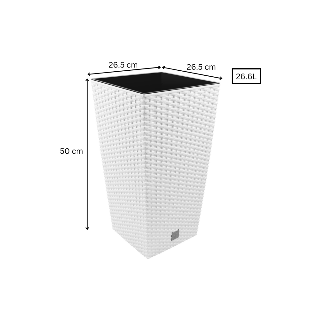 (White, 26.6 L) Square Plant Pot Rattan Style with Watering System-image-OPC-PF2ZKSV-NEW