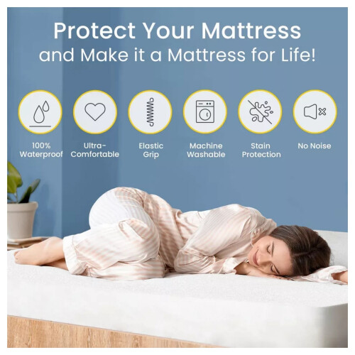 (Single Mattress Protector) Waterproof Terry Towel Mattress Protector Extra Deep Single Double King Bed 2