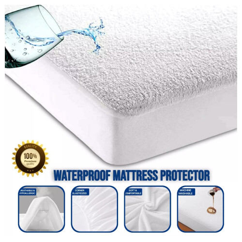 (Single Mattress Protector) Waterproof Terry Towel Mattress Protector Extra Deep Single Double King Bed