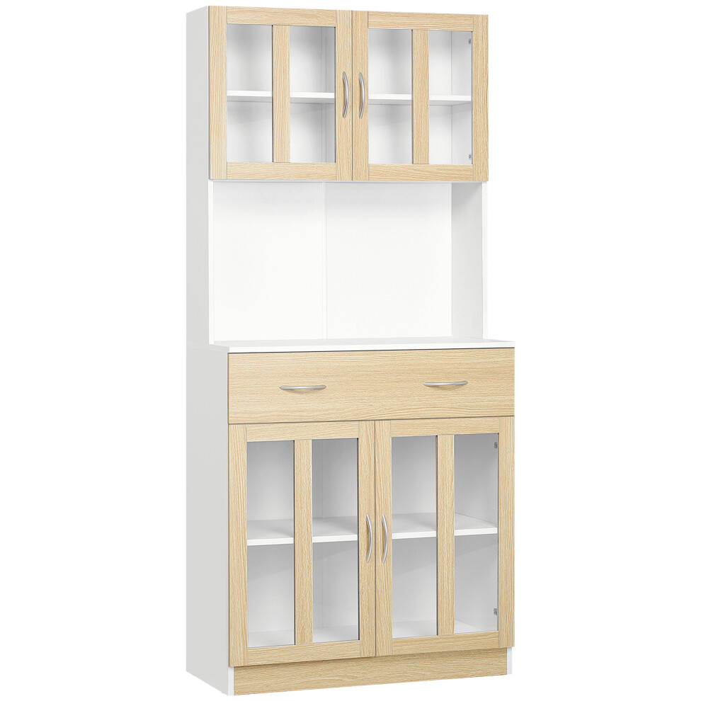 HOMCOM 1.8m Kitchen Cupboard,Storage Cabinet, Framed Glass Doors with Shelves