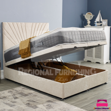 (King-5ft, Silver Plush) OTTOMAN DIVAN STORAGE BED END LIFT UP 54"SUNRISE HEADBOARD+POCKET MATTRESS
