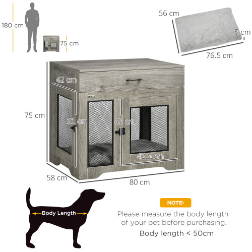 PawHut PawHut Modern Pet Crate End Table w/ Double Doors, Drawer, for Medium Dogs 1