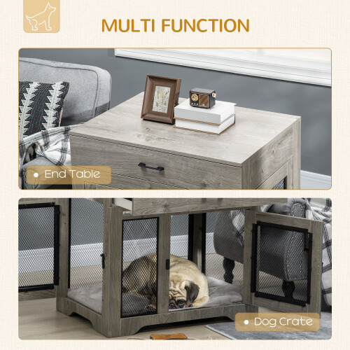 PawHut PawHut Modern Pet Crate End Table w/ Double Doors, Drawer, for Medium Dogs 2