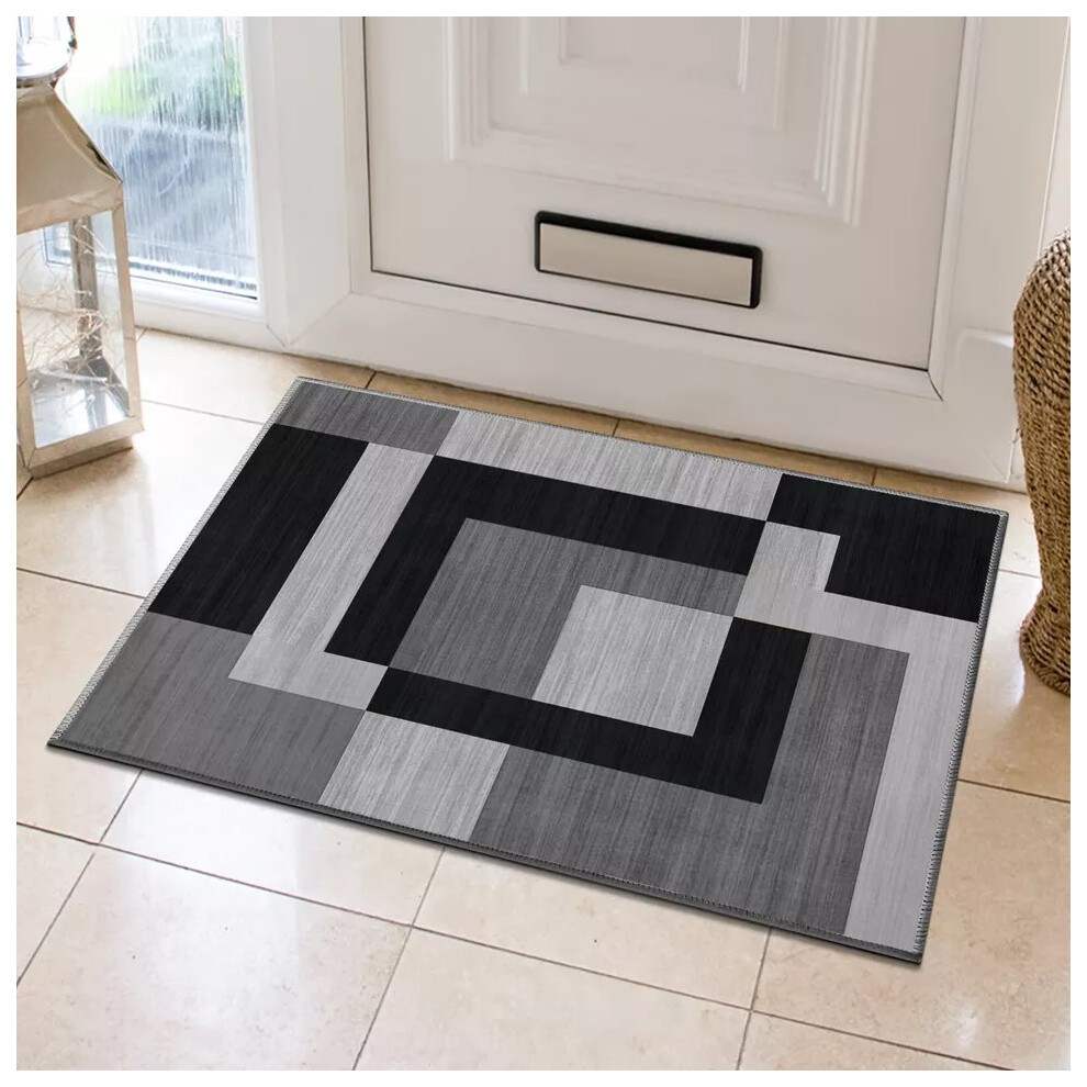 (40 X 60 cm, Milo Black Grey) Luxury Printed Rugs Large Runner Rug & Door Mats