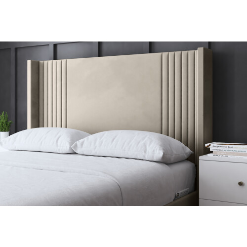 DS Living (Single, Cream) Elara Winged Paneled Upholstered Bed with Ottoman 2