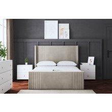 (Small Double, Cream) Elara Winged Paneled Upholstered Bed with Ottoman