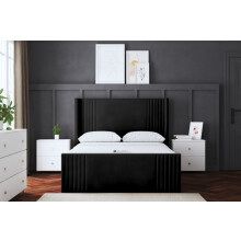(Double , Black) Elara Winged Paneled Upholstered Bed with Ottoman