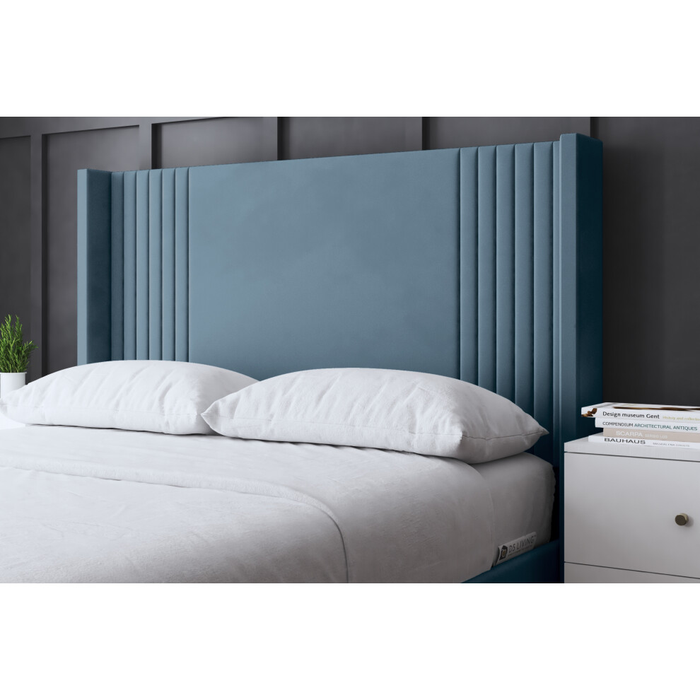 Ds Living (King, ) Elara Winged Paneled Upholstered Bed With Ottoman Blue