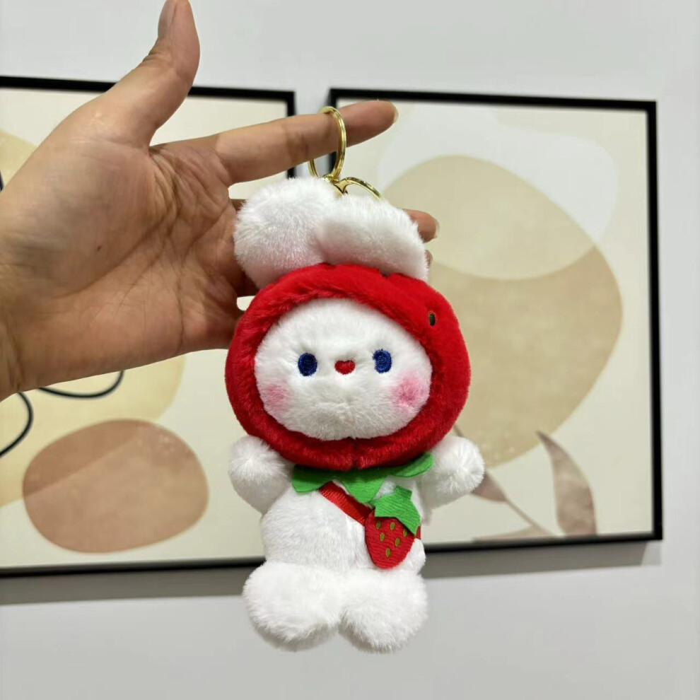 (Backpack Bunny) Cute Plush Strawberry Bunny Doll Adorable Keychain Accessory For Bags