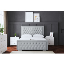 (Single, Silver) Allegra Upholstered Bed
