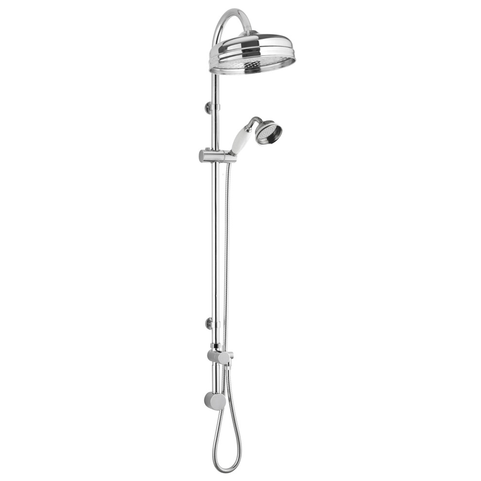 Minimal Rigid Riser Shower Kit with Fixed Head & Handset  - Chrome/White