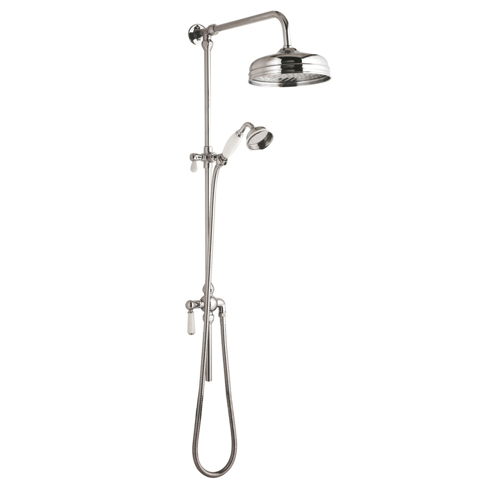 Exposed Grand Rigid Riser Shower Kit with Fixed Head & Handset  - Chrome/White