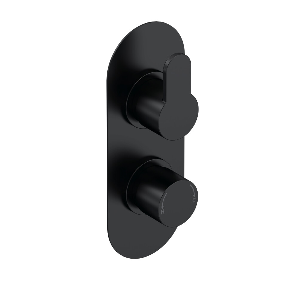 Pride Contemporary Bathroom Concealed Round Twin Thermostatic Shower Valve, 215mm, Matt Black - Balterley