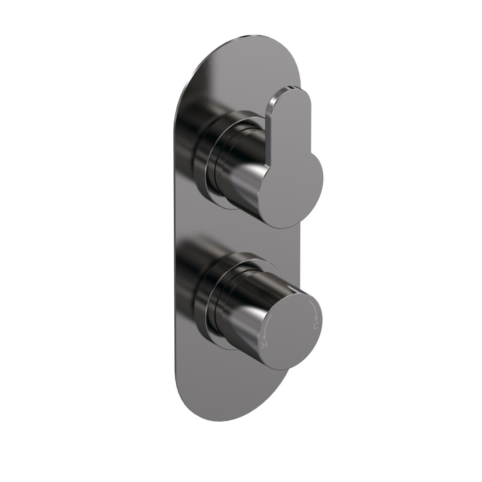 Pride Round Concealed Twin Thermostatic Shower Valve (1 Outlet) - Brushed Pewter - Balterley