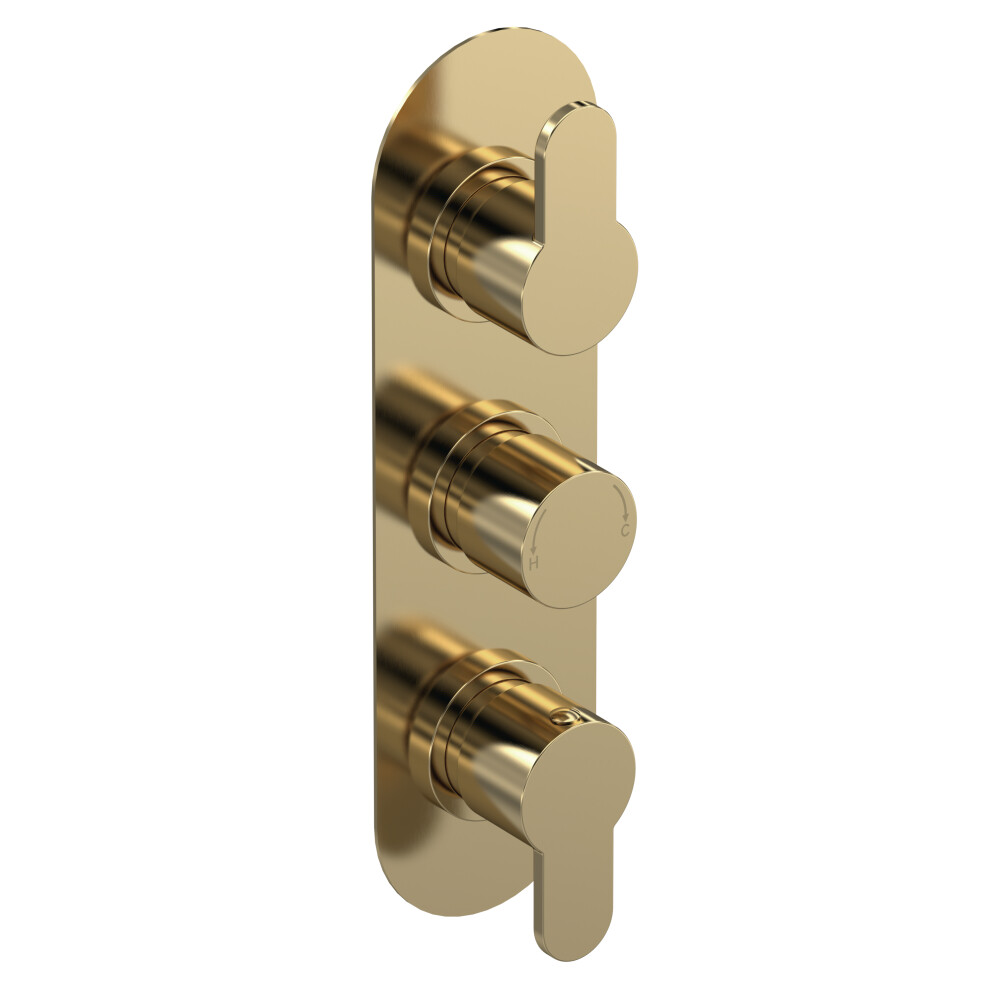 Pride Round Concealed Thermostatic Triple Shower Valve with Diverter (3 Outlets) - Brushed Brass - Balterley