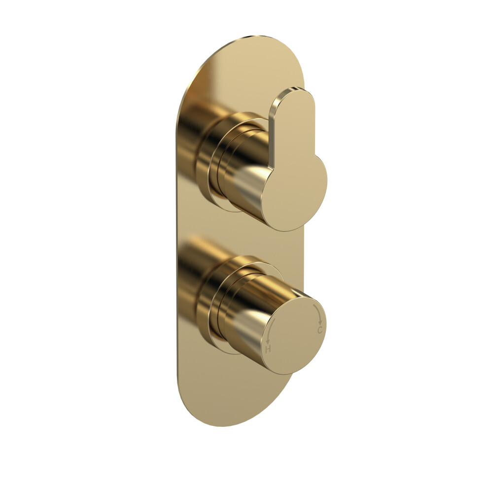 Pride Round Concealed Thermostatic Twin Shower Valve with Diverter (2 Outlets) - Brushed Brass - Balterley