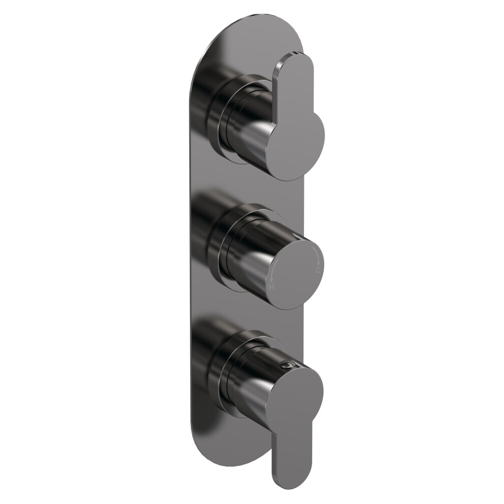 Pride Round Concealed Triple Thermostatic Shower Valve With Diverter (3 Outlets) - Brushed Pewter - Balterley