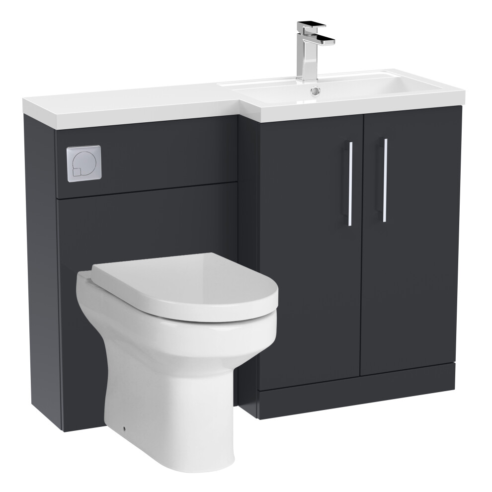 Level Bathroom Bundle Floor Standing Vanity Basin and WC Unit with Pan, Seat and Cistern - Right Hand - Dark Grey - Balterley