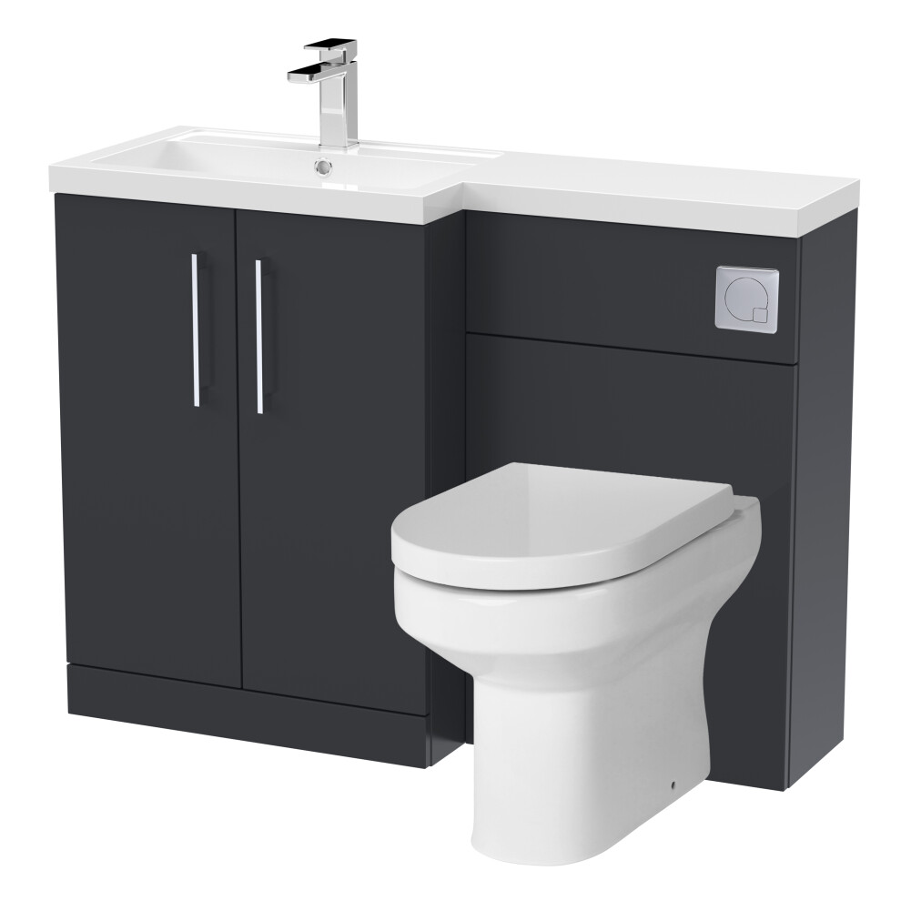 Level Bathroom Bundle Floor Standing Vanity Basin and WC Unit with Pan, Seat and Cistern - Left Hand - Dark Grey - Balterley