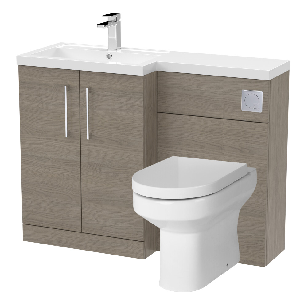 Level Bathroom Bundle Floor Standing Vanity Basin And WC Unit With Pan, Seat And Cistern - Left Hand - Solace Oak - Balterley