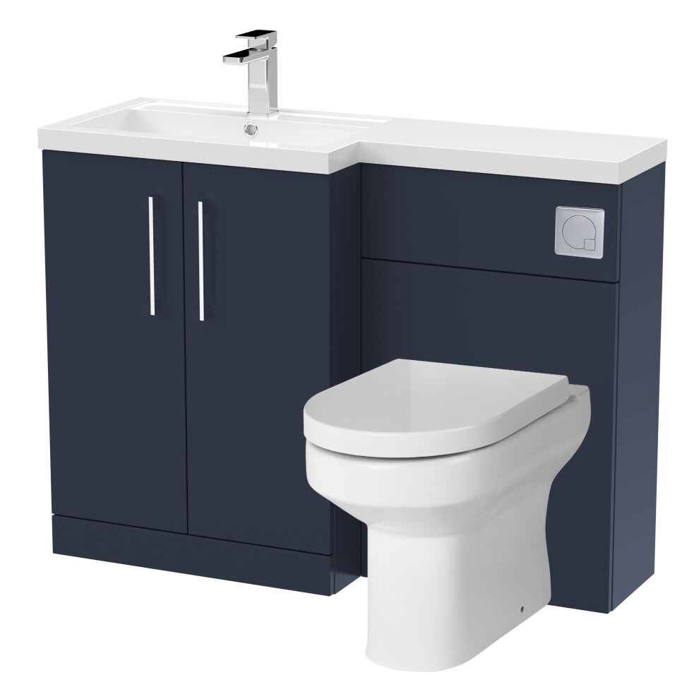 Level Bathroom Bundle Floor Standing Vanity Basin and WC Unit with Pan, Seat and Cistern - Left Hand - Midnight Blue - Balterley