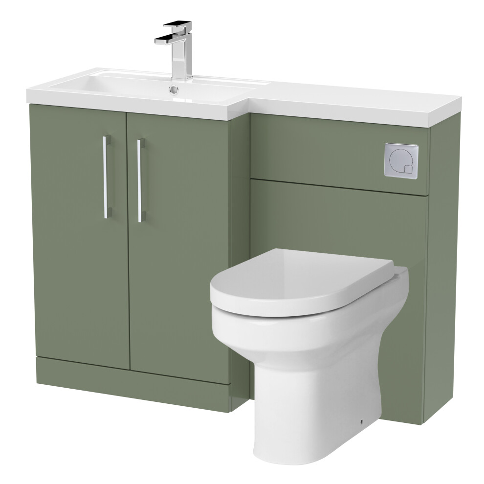 Level Bathroom Bundle Floor Standing Vanity Basin and WC Unit with Pan, Seat and Cistern - Left Hand - Satin Green - Balterley