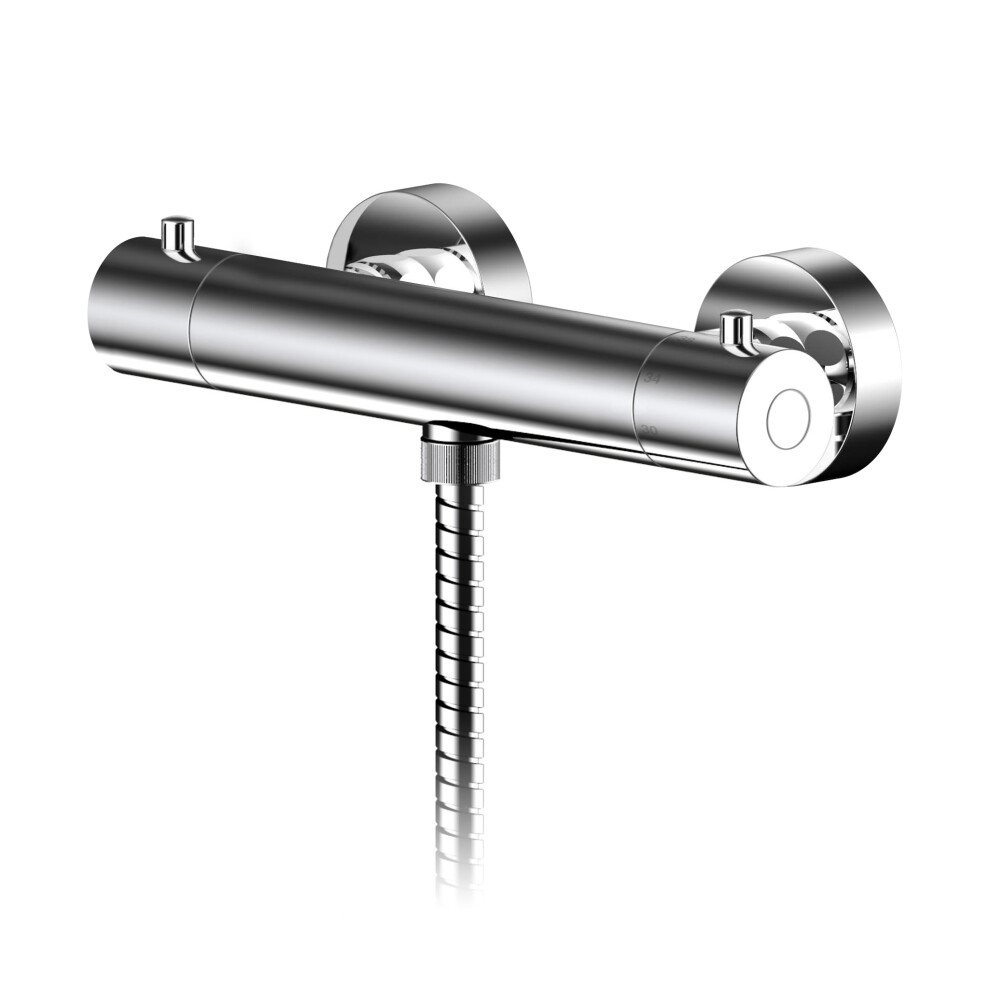 Current Contemporary Bathroom Wall Mount Round Thermostatic Bar Valve with Bottom Outlet, 55mm x 275mm, Chrome - Balterley