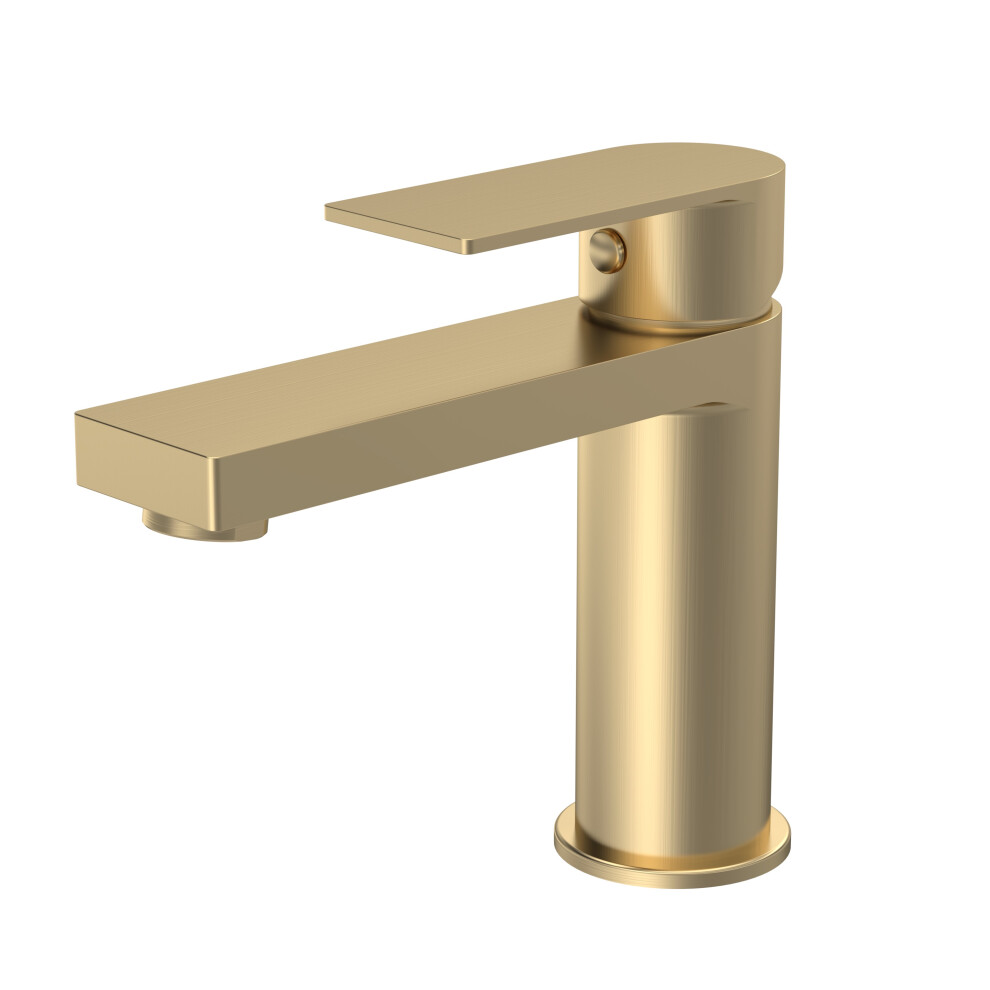 Square Mono Basin Mixer Tap & Push Button Waste - Brushed Brass - Balterley