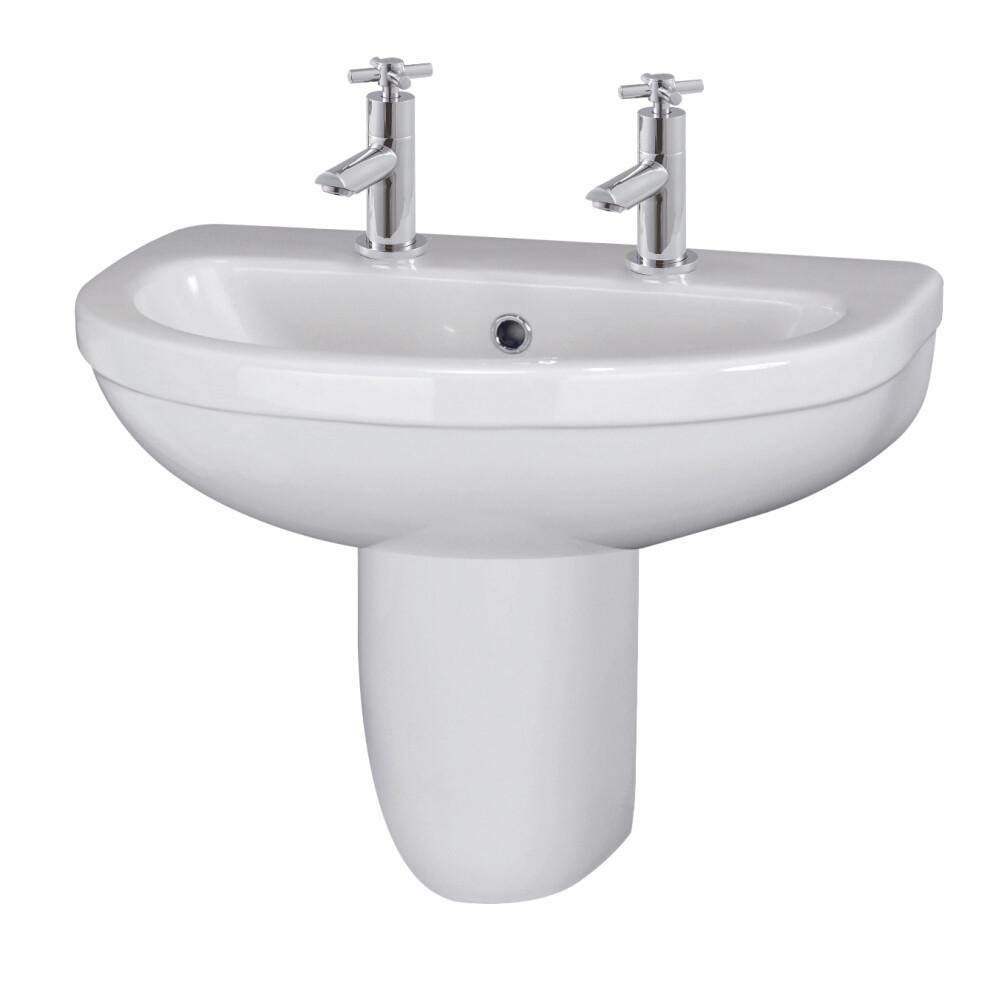 Round 2 Tap Hole Basin & Semi Pedestal - 550Mm 5056211840565