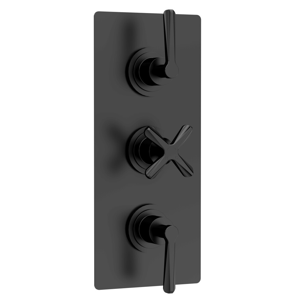 Connect Triple Concealed Crosshead Thermostatic Shower Valve with Diverter (3 Outlets) - Matt Black - Balterley