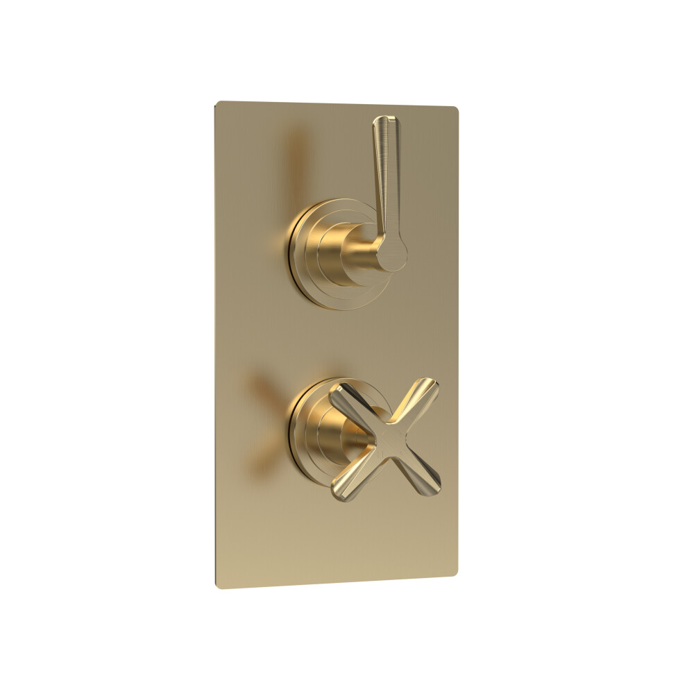 Connect Twin Concealed Crosshead Thermostatic Shower Valve with Diverter (2 Outlets) - Brushed Brass - Balterley