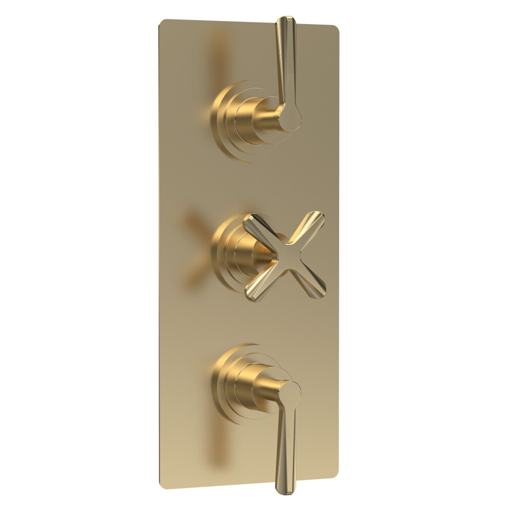 Connect Triple Concealed Crosshead Thermostatic Shower Valve with Diverter (3 Outlets) - Brushed Brass - Balterley