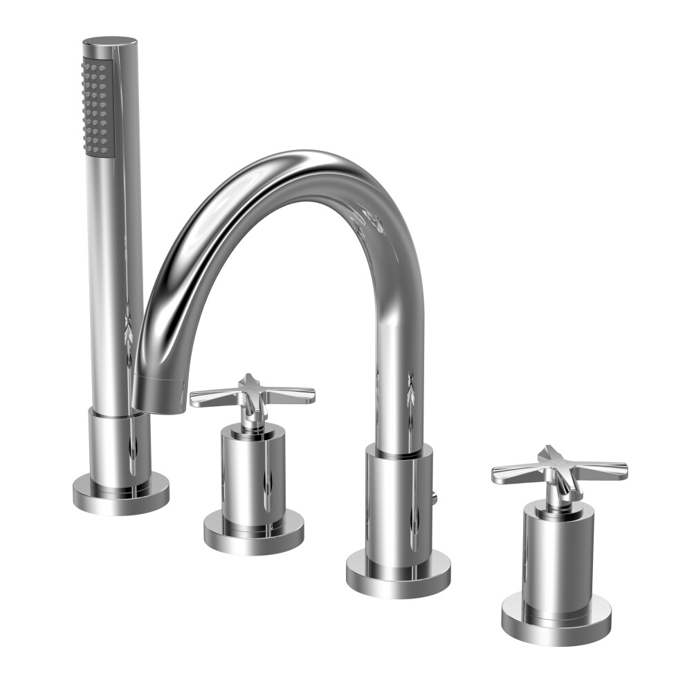 Connect 4 Tap Hole Bath Shower Mixer Tap with Crosshead Handles & Shower Kit - Chrome - Balterley