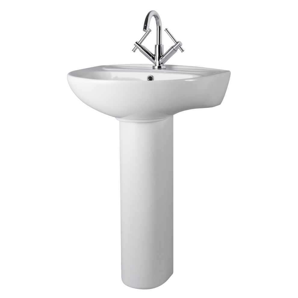 Round Ceramic 1 Tap Hole Basin & Full Pedestal - 550mm