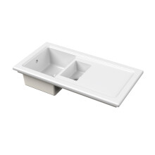 Fireclay Ceramic 1.5 Bowl Kitchen Sink & Plain Drainer - 1010mm - White