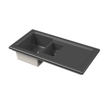 Fireclay Ceramic 1.5 Bowl Kitchen Sink & Plain Drainer - 1010mm - Soft Black