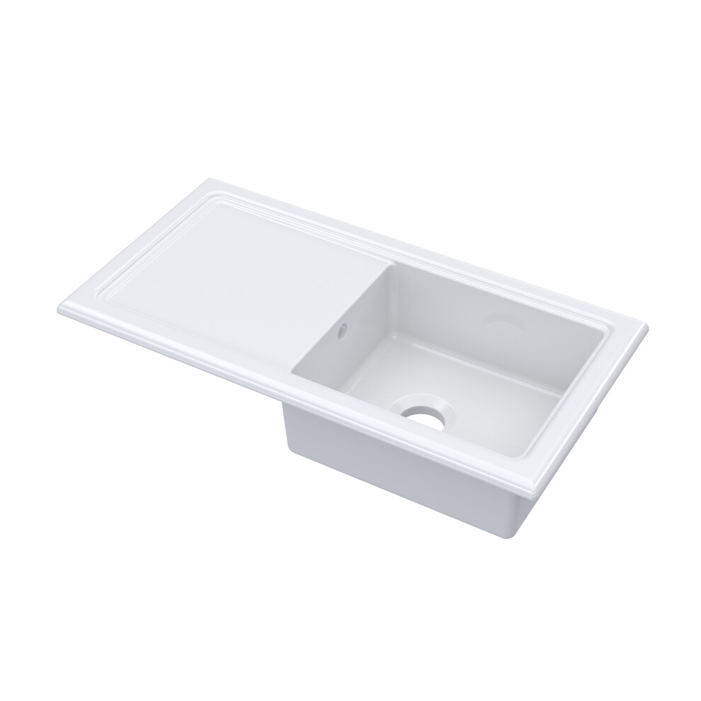 Fireclay Ceramic Single Bowl Kitchen Sink & Plain Drainer - 1010mm - White