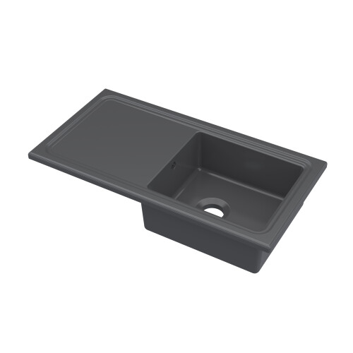 Balterley Fireclay Ceramic Single Bowl Kitchen Sink & Plain Drainer - 1010mm - Soft Black